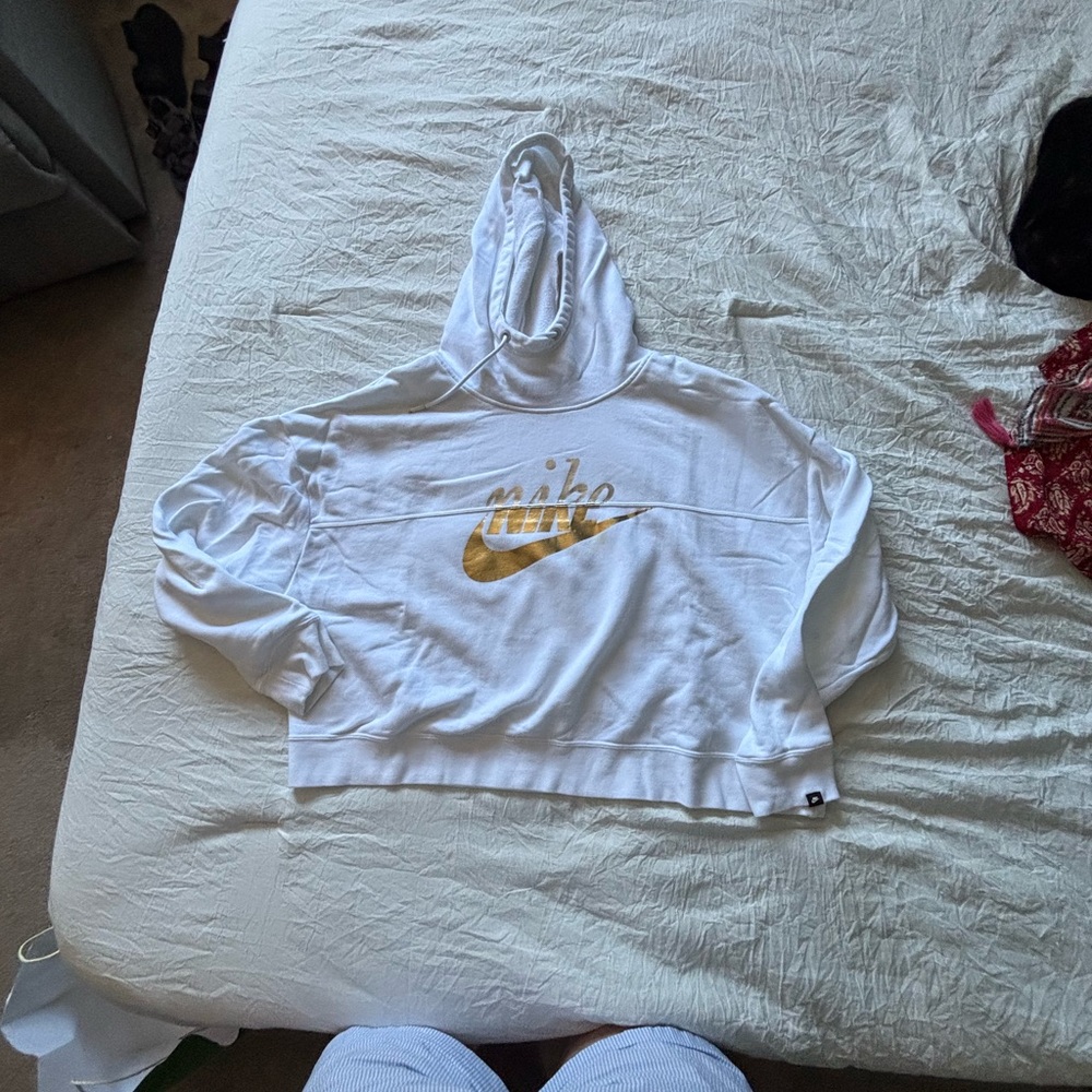 Nike Hoodie in White with Gold Accents
